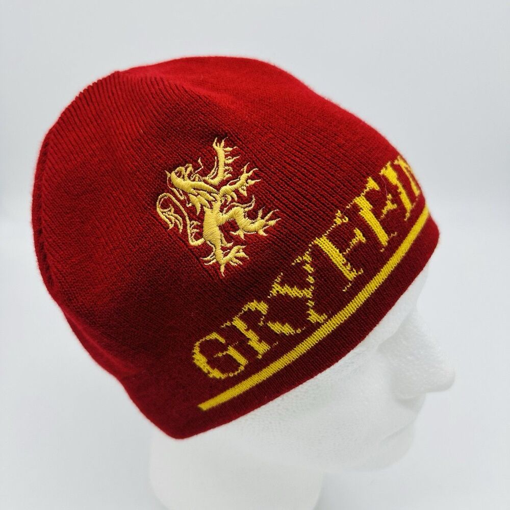 Harry Potter Gryffindor Beanie Wizardry Reversible Embroidered Red Gold One Size